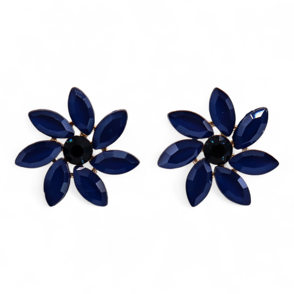 Bleu royal - Verre vintage - Fleurs - Boucles d'oreilles