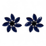 Bleu royal - Verre vintage - Fleurs - Boucles d'oreilles