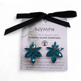 Boucles d'oreilles en verre vintage vert turquoise à fleurs