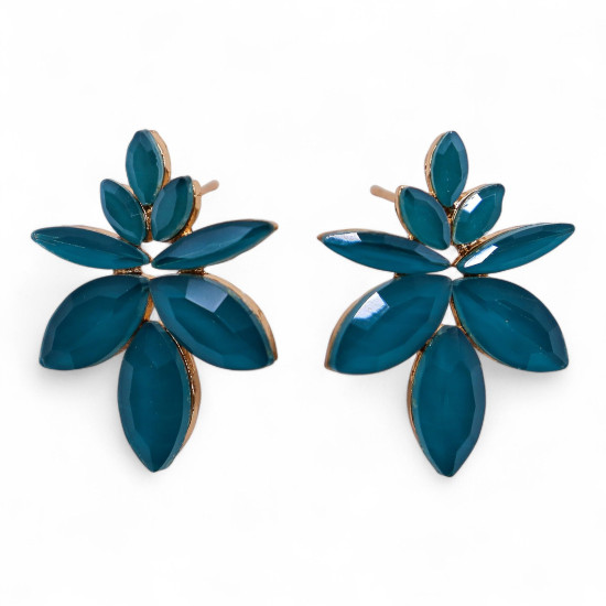 Boucles d'oreilles en verre vintage vert turquoise à fleurs