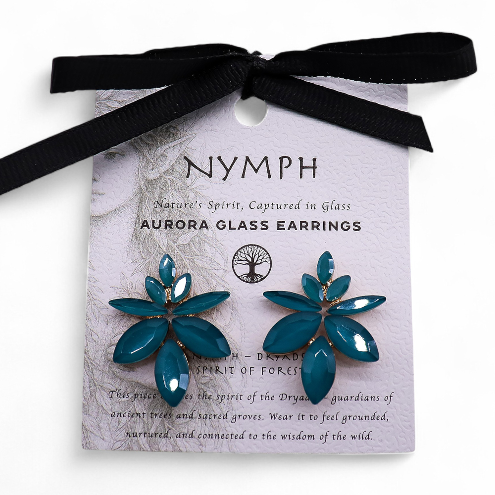 Boucles d'oreilles en verre vintage vert turquoise à fleurs
