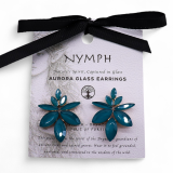 Boucles d'oreilles en verre vintage vert turquoise à fleurs