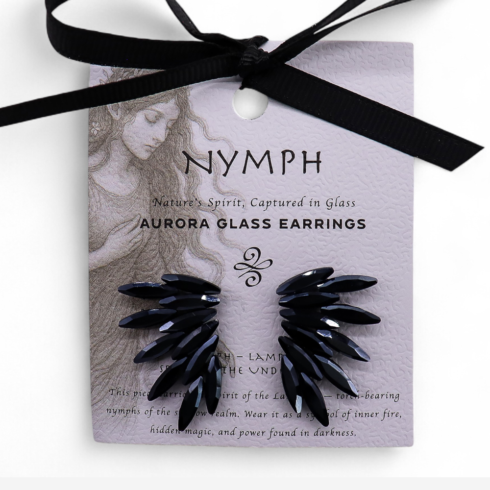Noir de jais - Verre vintage - Boucles d'oreilles féeriques