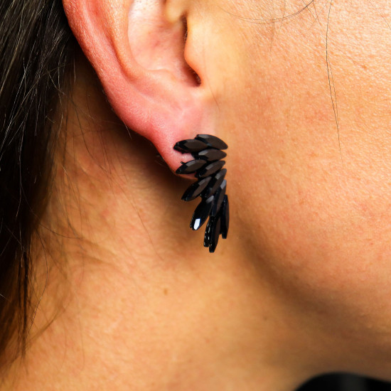 Noir de jais - Verre vintage - Boucles d'oreilles féeriques