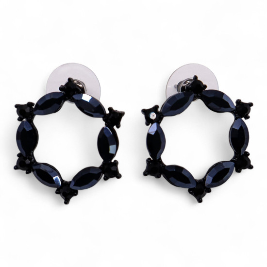 Boucles d'oreilles créoles en verre vintage noir de jais.