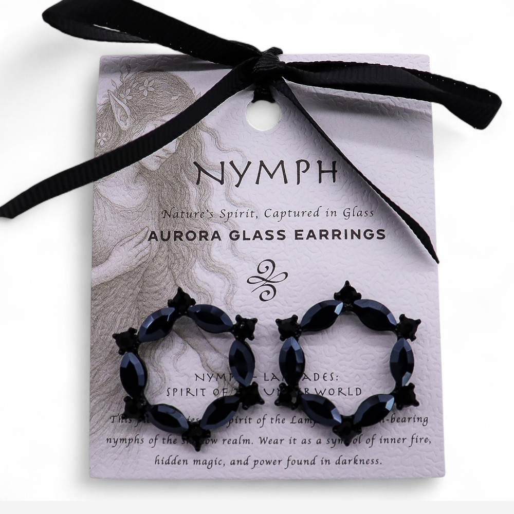 Boucles d'oreilles créoles en verre vintage noir de jais.