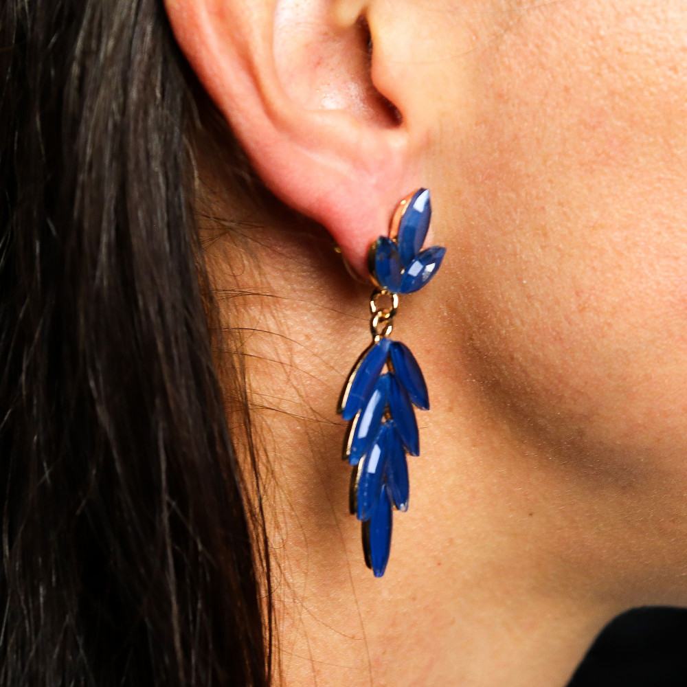 Bleu royal - Verre vintage - Boucles d'oreilles pendantes