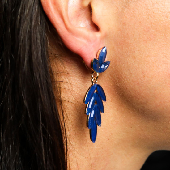 Bleu royal - Verre vintage - Boucles d'oreilles pendantes
