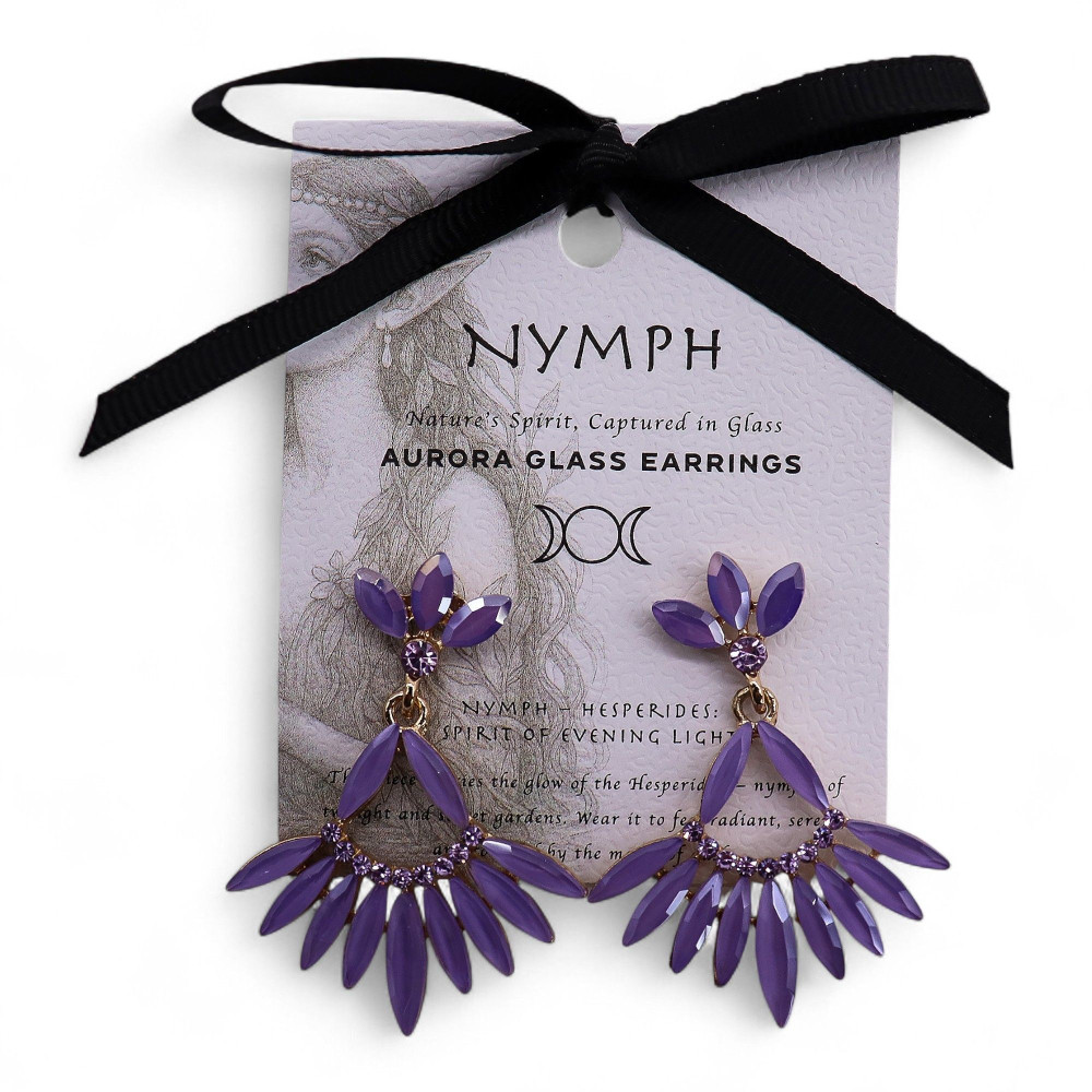 Boucles d'oreilles pendantes en verre vintage lavande.