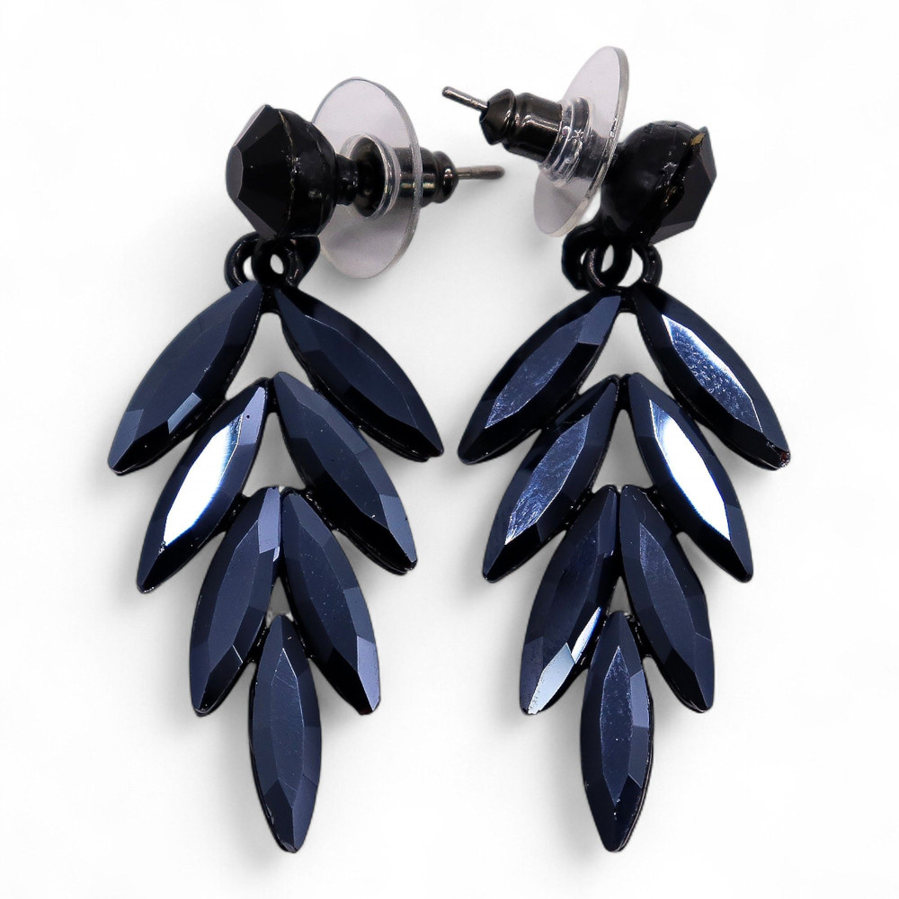 Boucles d'oreilles pendantes en verre vintage noir de jais.