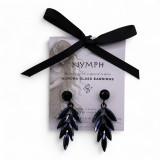 Boucles d'oreilles pendantes en verre vintage noir de jais.