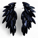 Boucles d'oreilles en verre vintage noir de jais, ailes d'ange.