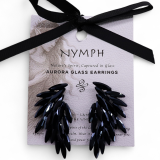 Boucles d'oreilles en verre vintage noir de jais, ailes d'ange.