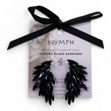 Boucles d'oreilles en verre vintage noir de jais, ailes d'ange.