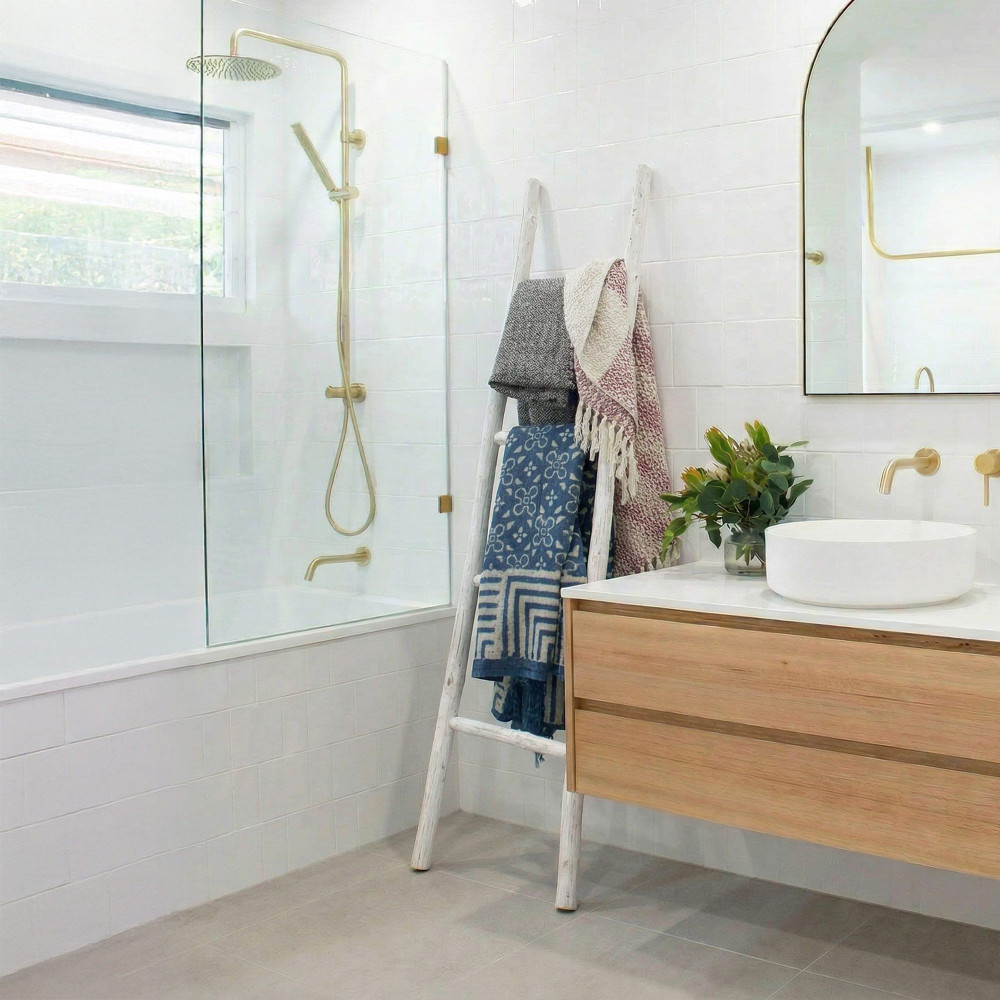 Grande échelle en bois de kemu - 1,5 m - Blanchie - Style japonais