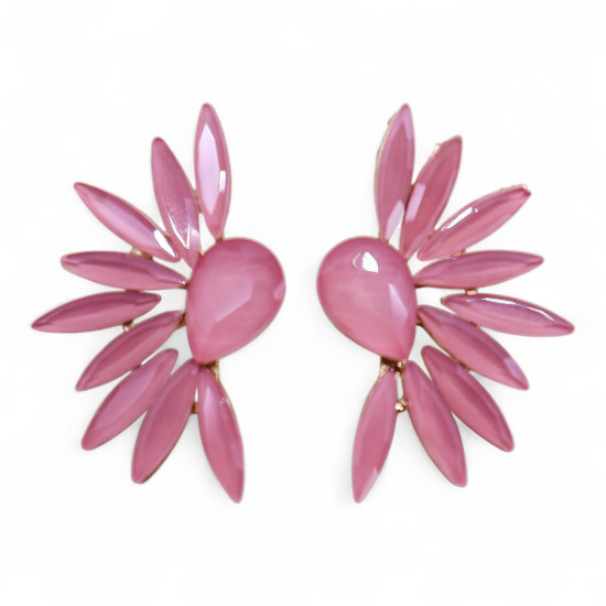 Rose pâle - Verre vintage - Ailes d'ange - Boucles d'oreilles