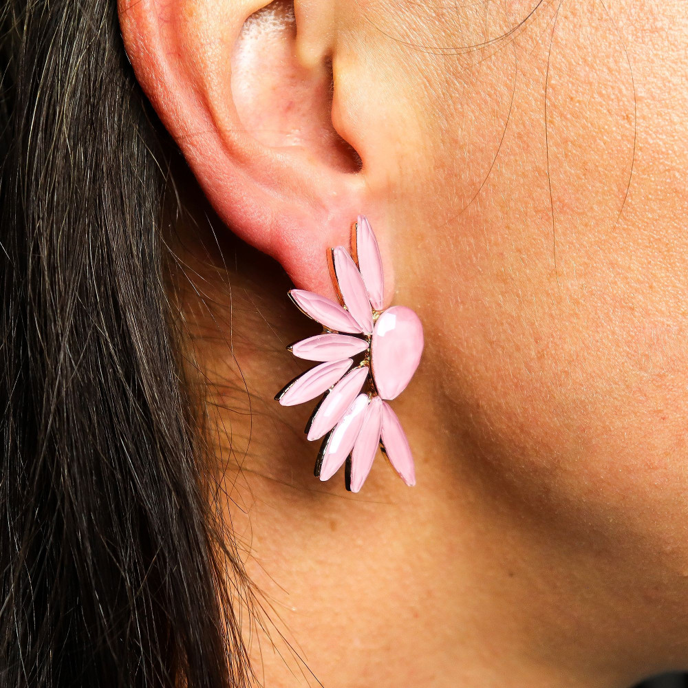 Rose pâle - Verre vintage - Ailes d'ange - Boucles d'oreilles