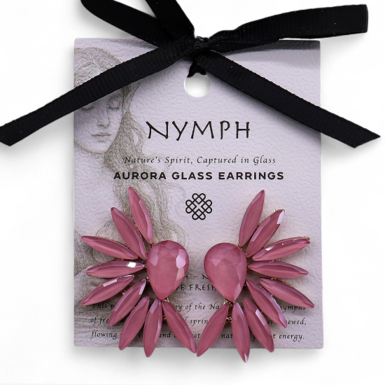 Rose pâle - Verre vintage - Ailes d'ange - Boucles d'oreilles