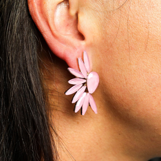 Rose pâle - Verre vintage - Ailes d'ange - Boucles d'oreilles