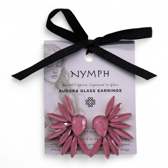 Rose pâle - Verre vintage - Ailes d'ange - Boucles d'oreilles