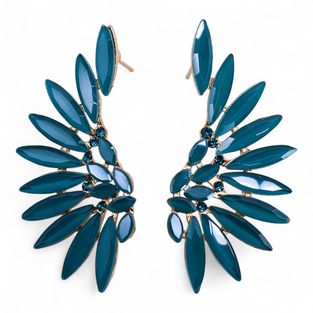 Boucles d'oreilles en verre vintage vert turquoise, ailes d'ange.