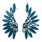 Boucles d'oreilles en verre vintage vert turquoise, ailes d'ange.