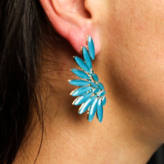 Boucles d'oreilles en verre vintage vert turquoise, ailes d'ange.