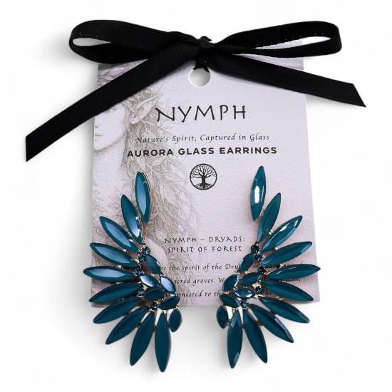 Boucles d'oreilles en verre vintage vert turquoise, ailes d'ange.