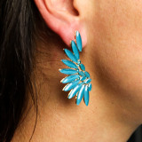 Boucles d'oreilles en verre vintage vert turquoise, ailes d'ange.
