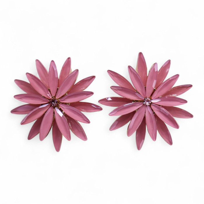 Rose pâle - Verre vintage - Fleurs - Boucles d'oreilles