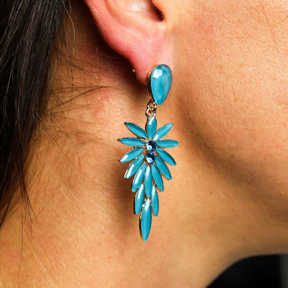 Boucles d'oreilles pendantes en verre vintage vert turquoise.