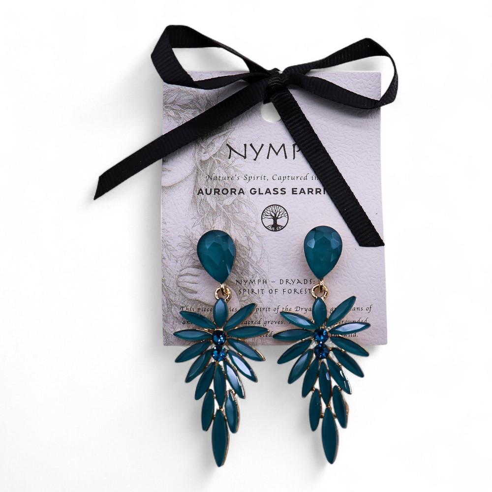 Boucles d'oreilles pendantes en verre vintage vert turquoise.