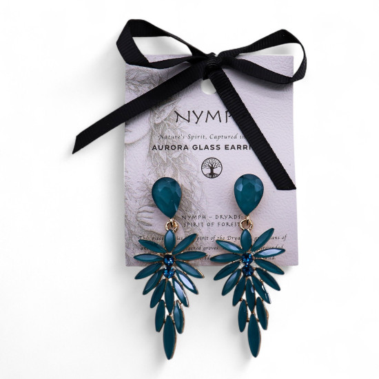 Boucles d'oreilles pendantes en verre vintage vert turquoise.