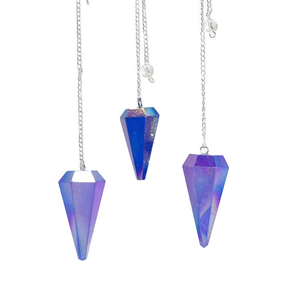 Pendule à six faces - Cristal bleu aurore - 4 cm