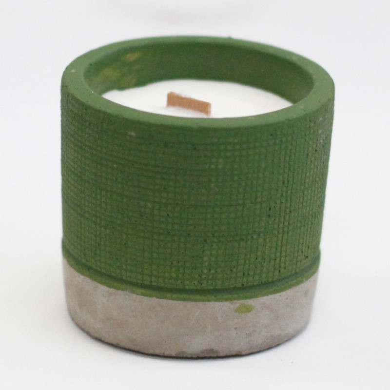Bougie de soja en pot de béton - Vert - Mousse de mer et herbes