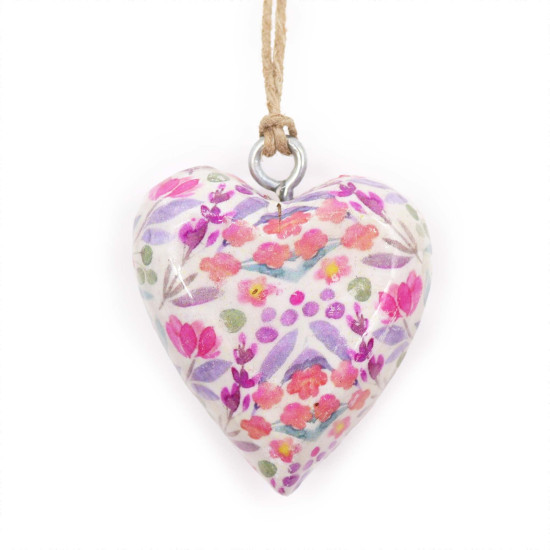 Grand cœur décoratif en bois - Joli motif floral