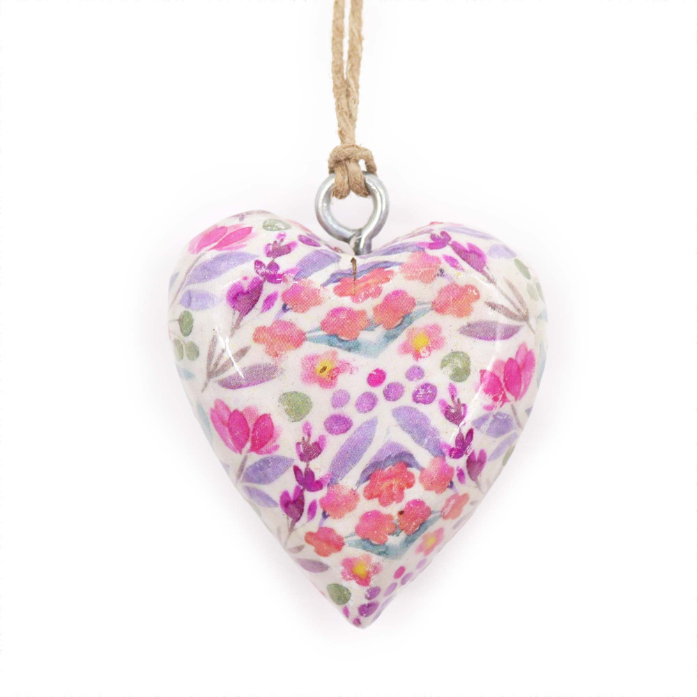 Grand cœur décoratif en bois - Joli motif floral
