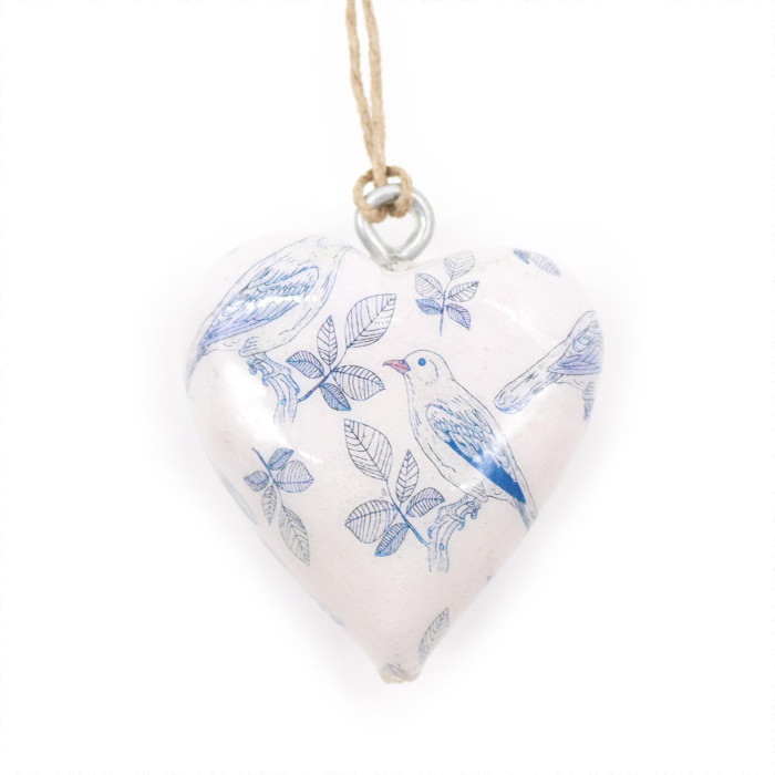 Grand cœur décoratif en bois - Oiseau bleu