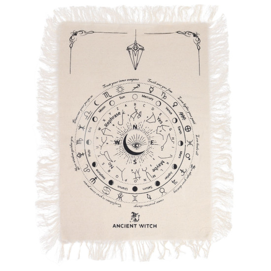 Tissu divinatoire à pendule de sorcière ancienne - Œil qui voit tout - Naturel et noir