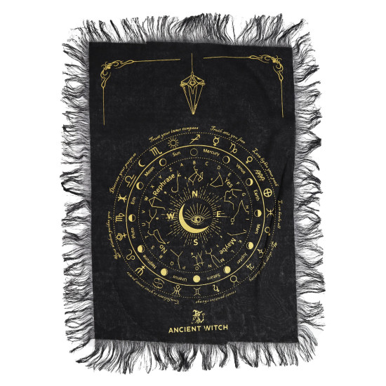 Tissu divinatoire à pendule de sorcière ancienne - Œil qui voit tout - Noir et or