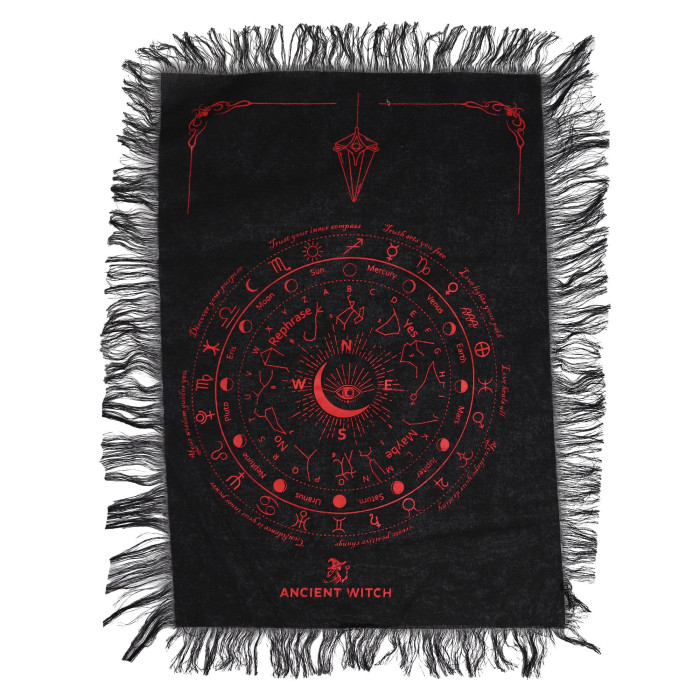 Tissu divinatoire à pendule de sorcière ancienne - Œil qui voit tout - Noir et rouge sang