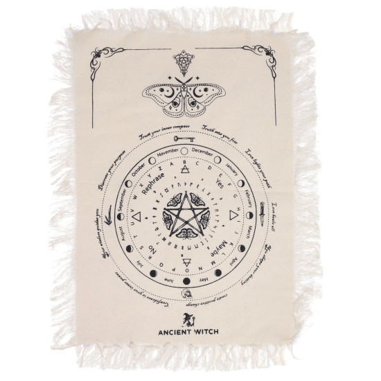 Tissu divinatoire pour pendule de sorcière ancienne - Papillon mystique - Naturel et noir