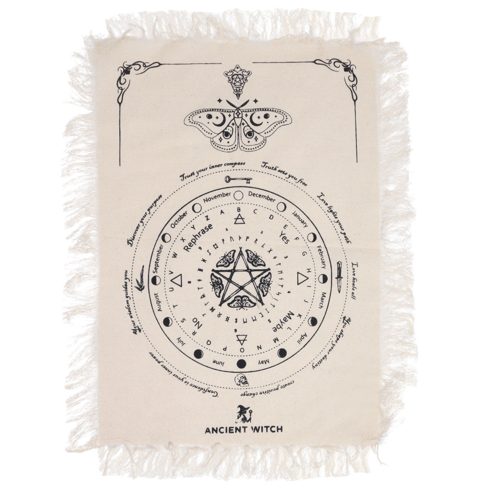 Tissu divinatoire pour pendule de sorcière ancienne - Papillon mystique - Naturel et noir