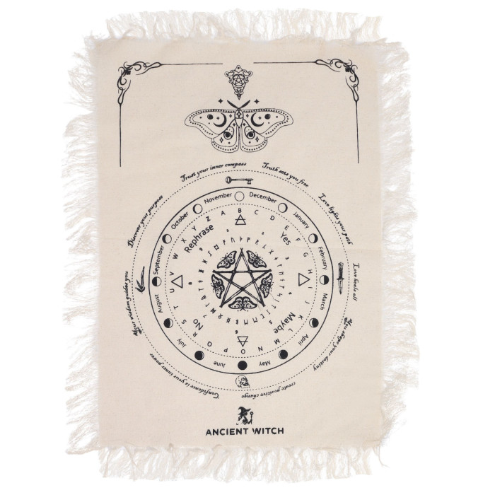 Tissu divinatoire pour pendule de sorcière ancienne - Papillon mystique - Naturel et noir