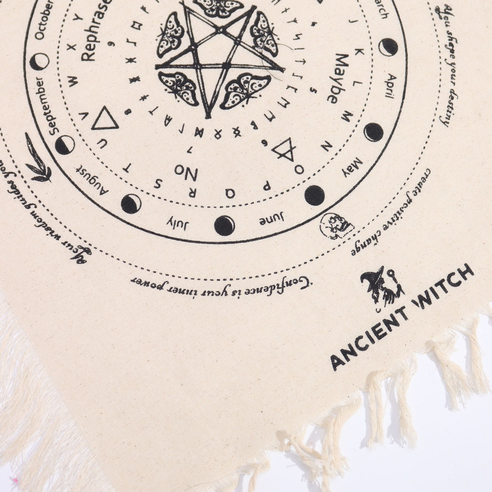 Tissu divinatoire pour pendule de sorcière ancienne - Papillon mystique - Naturel et noir