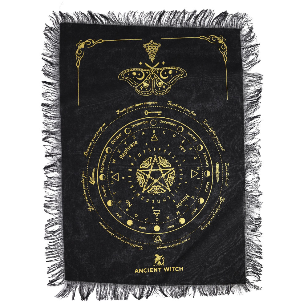 Tissu divinatoire pour pendule de sorcière ancienne - Papillon mystique - Noir et or