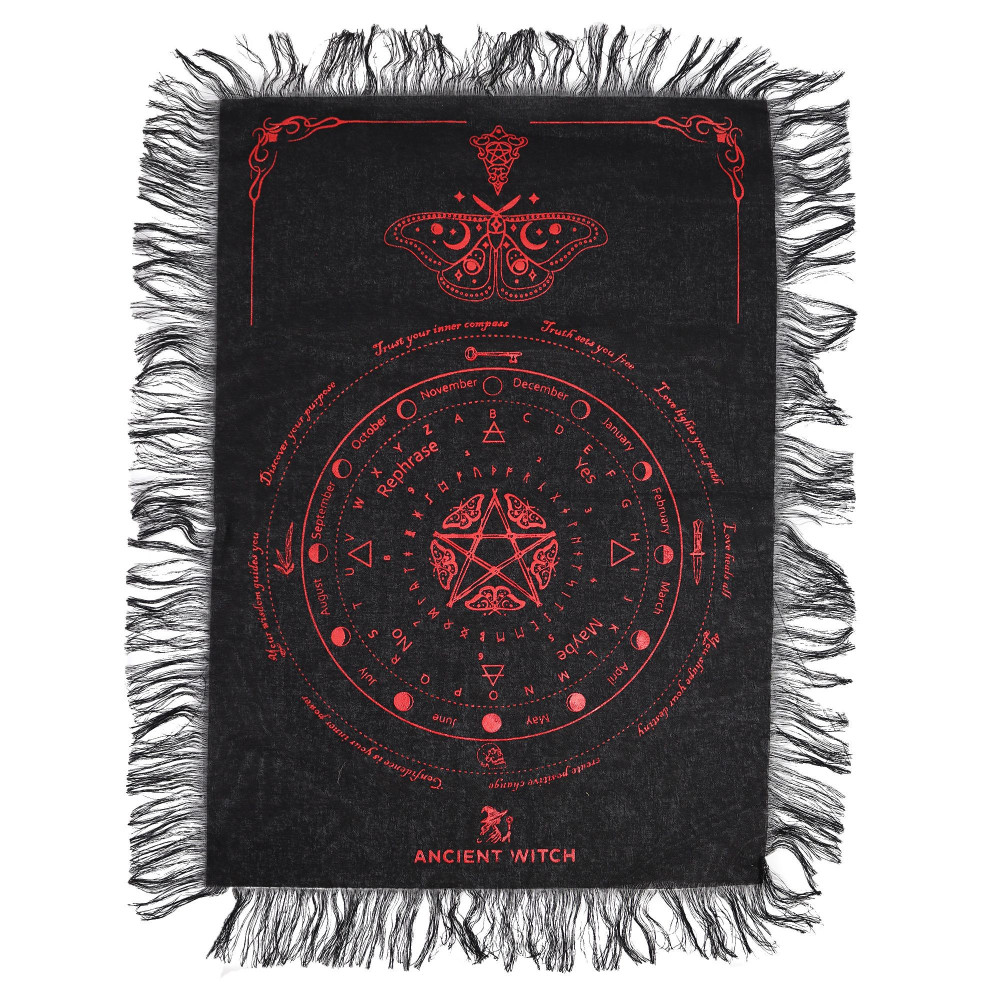 Tissu divinatoire pour pendule de sorcière ancienne - Papillon mystique - Noir et rouge sang