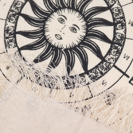 Tissu divinatoire à pendule de sorcière ancienne - Visage solaire - Naturel et noir