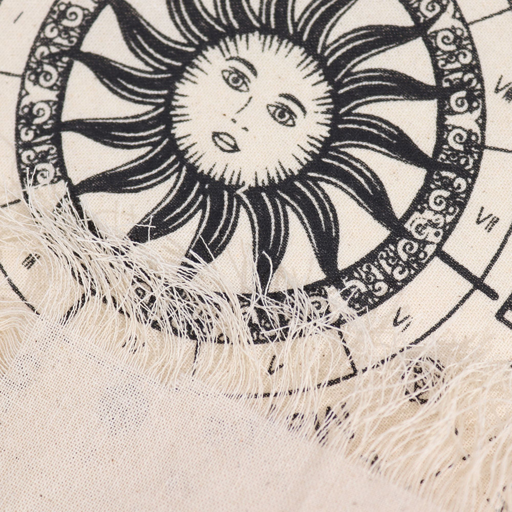 Tissu divinatoire à pendule de sorcière ancienne - Visage solaire - Naturel et noir