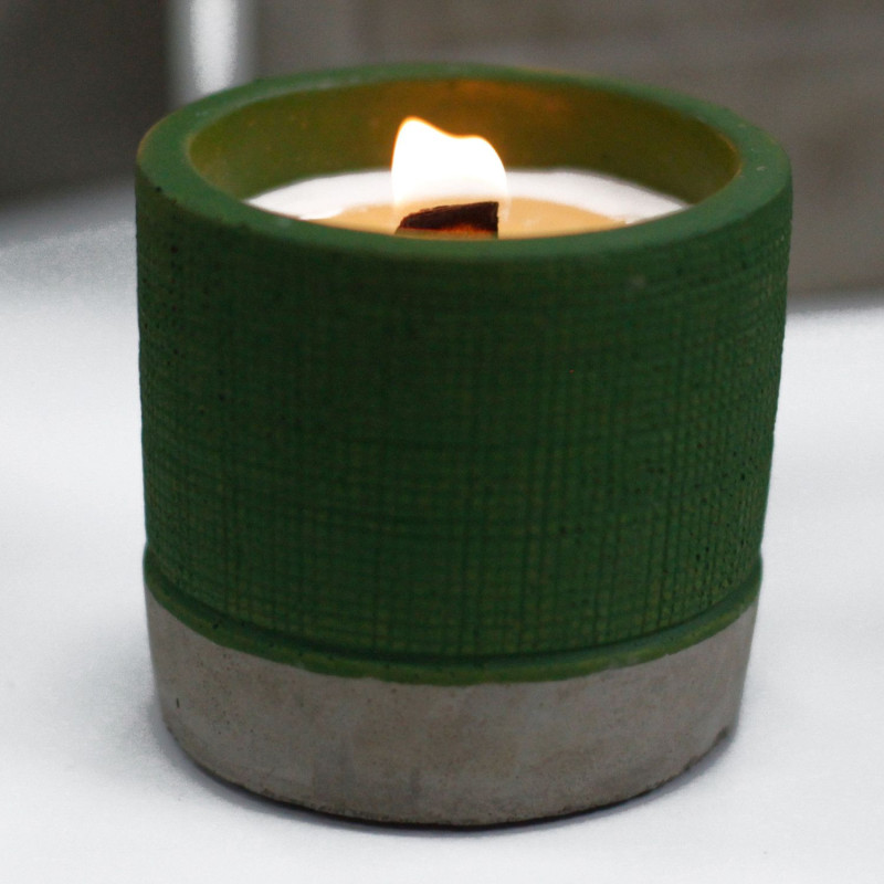 Bougie de soja en pot de béton - Vert - Mousse de mer et herbes